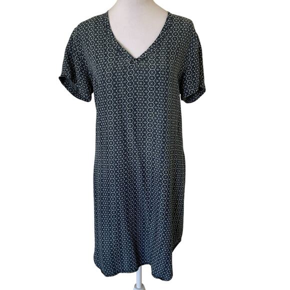 Cloth & Stone Women's V-Neck Short Sleeves Blue & White Dress Size M - Picture 3 of 8
